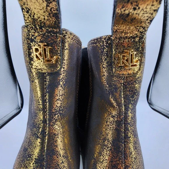 Lauren Ralph Lauren Mylah Stretch Metallic Ankle Boots Womens Size 8B NEW No Box